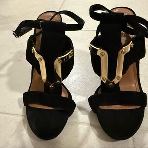 Vince Camuto Black and Gold Heeled Sandals